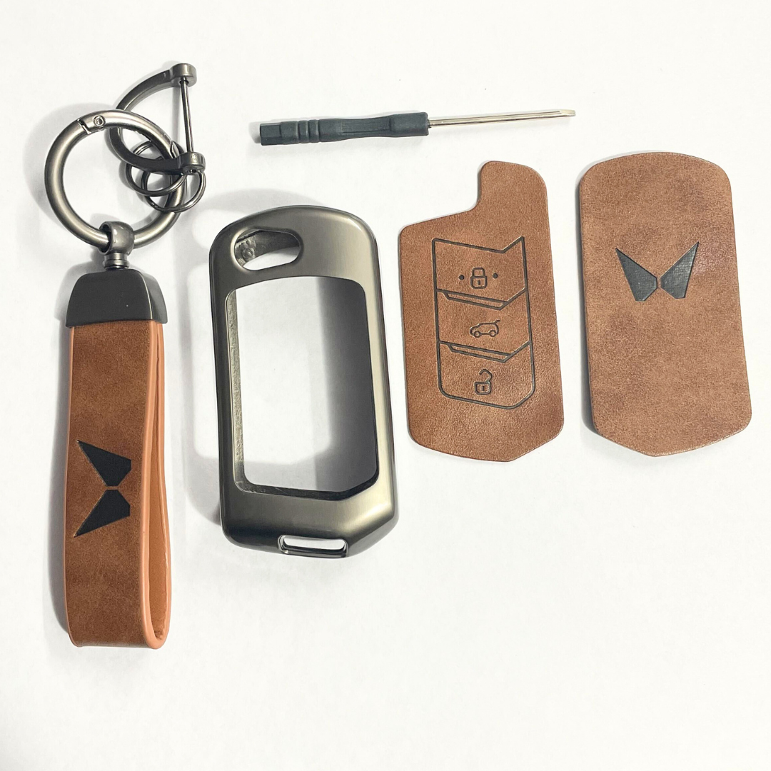 mahindra premium metal and leather key cover