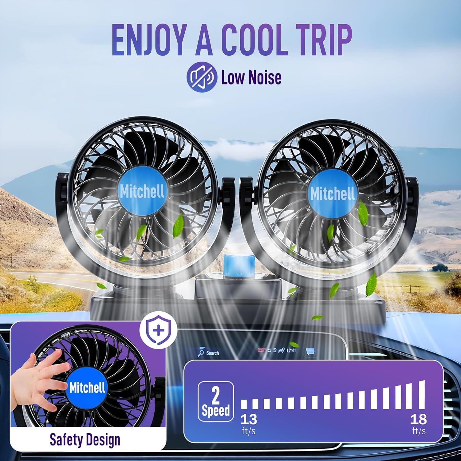 Mitchell 12V DC dual head car dashboard fan - MWR