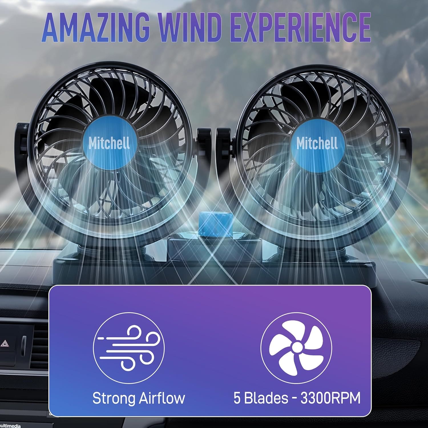 Mitchell 12V DC dual head car dashboard fan - MWR