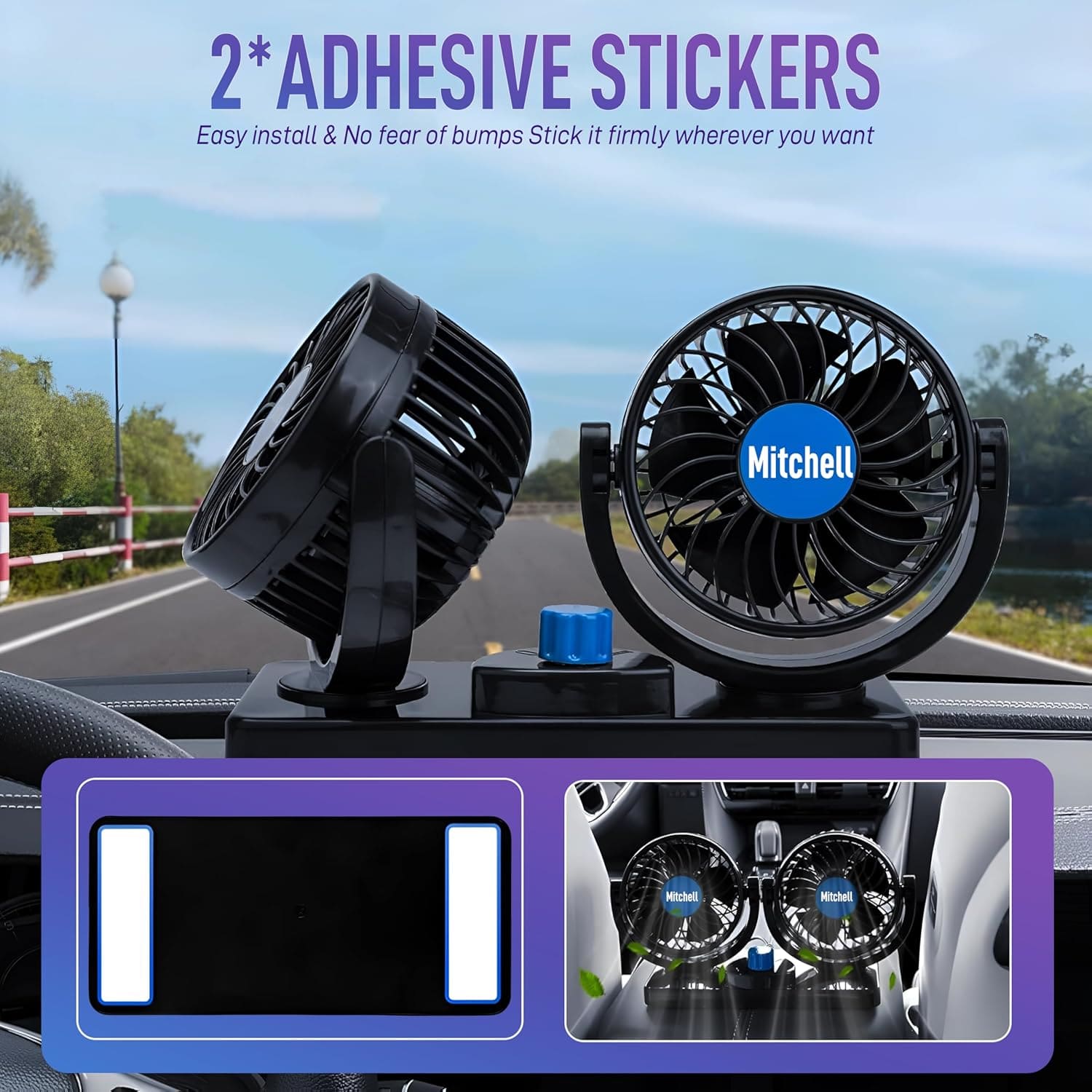 Mitchell 12V DC dual head car dashboard fan - MWR